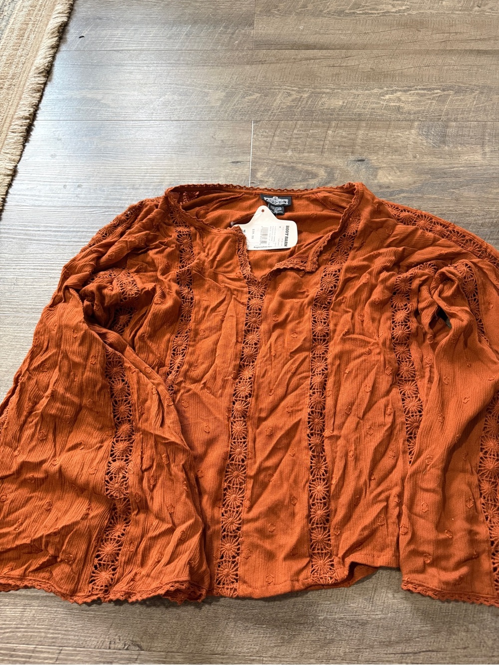 Angie Burnt Orange Crochet-Trim Long Sleeve Tunic